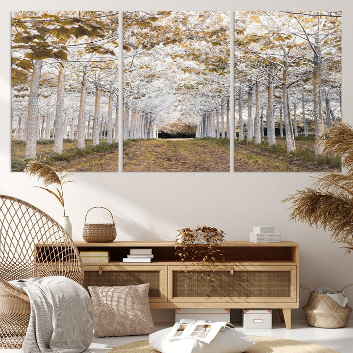 Captivating Tree Line Landscape Wall Art Autumn Tree Canvas Print Set of Framed