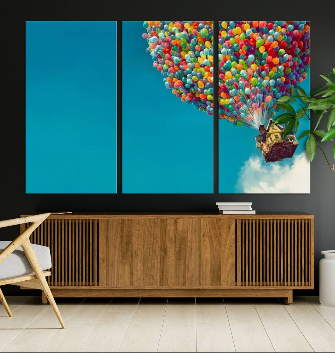 Carl Fredricksen, Up Movie Wall Art, Balloons Wall Art, Air Balloons for Kids Room Print