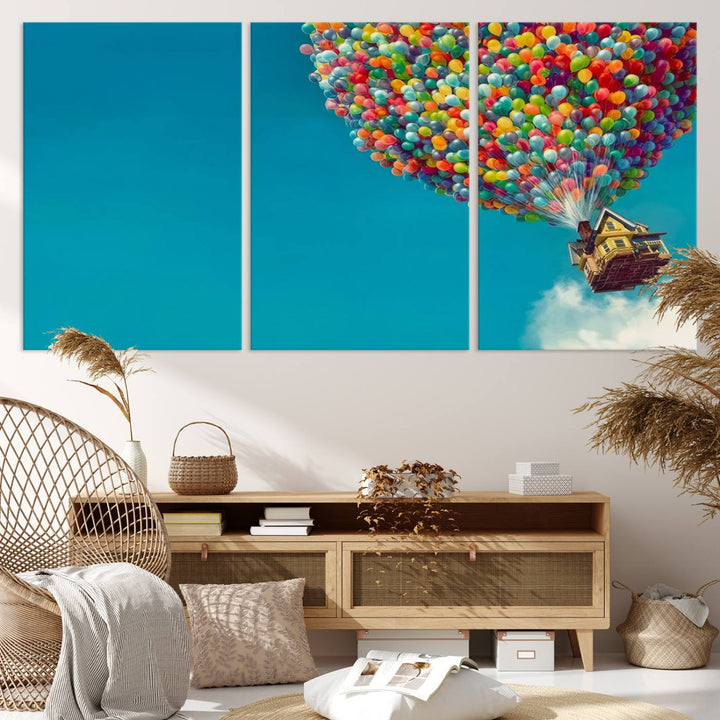 Carl Fredricksen, Up Movie Wall Art, Balloons Wall Art, Air Balloons for Kids Room Print