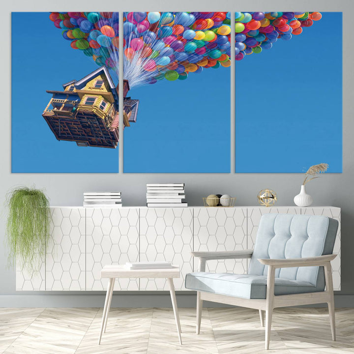 Carl Fredricksen, Up Movie Wall Art, Balloons Wall Art, Air Balloons for Kids Room Print