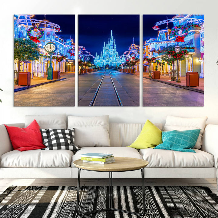 Castle Large Wall Art Disney Magic Kingdom Kids Room Decoration Disney World Christmas Home Decor Child gift - Stretched and Ready to Hang