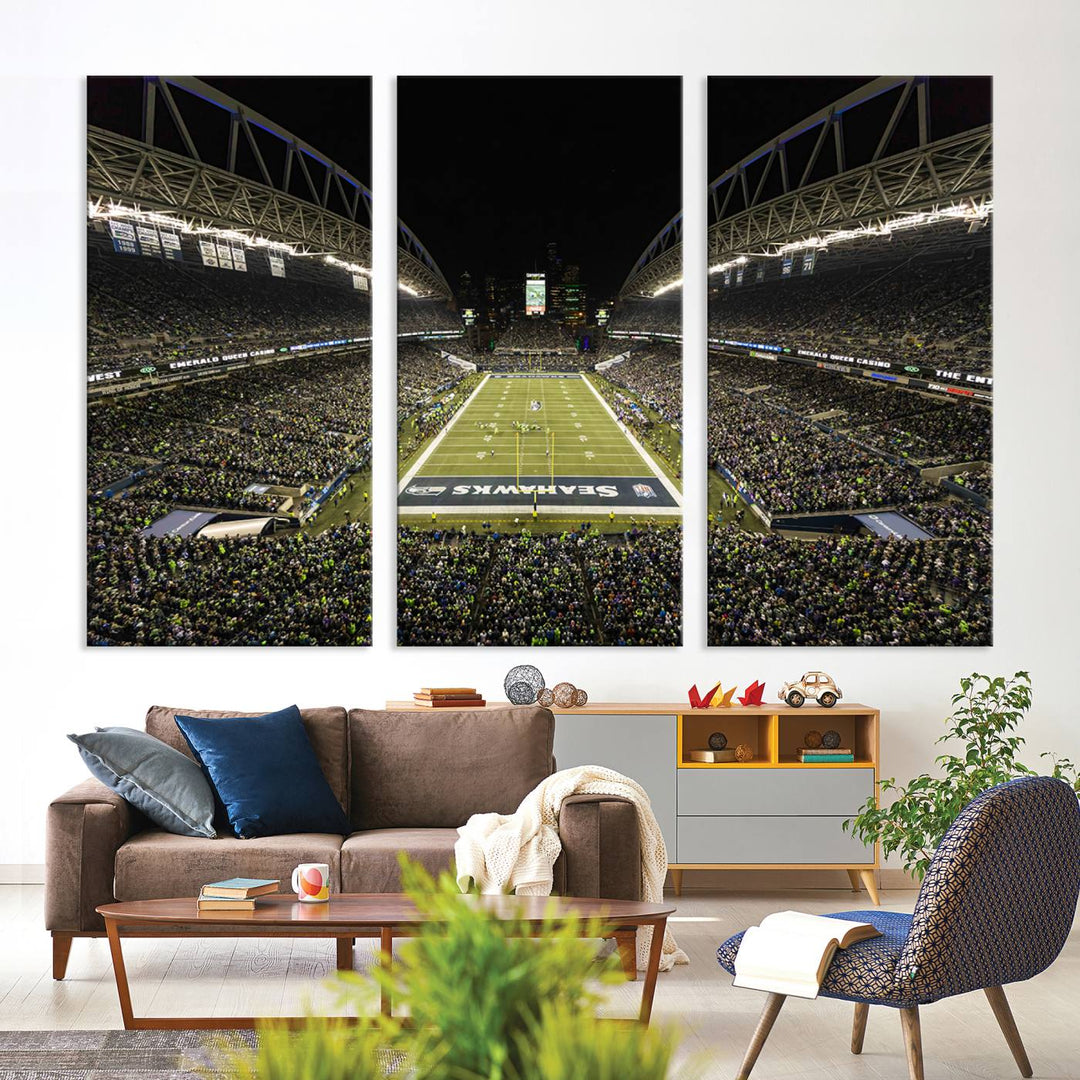 CenturyLink Field Stadium, Lumen Field Wall Art Canvas Print, Seahawks American Football Team Stadium Print