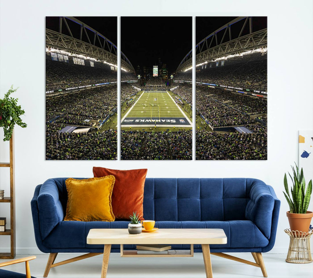 CenturyLink Field Stadium, Lumen Field Wall Art Canvas Print, Seahawks American Football Team Stadium Print