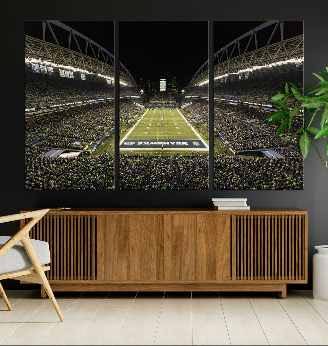 CenturyLink Field Stadium, Lumen Field Wall Art Canvas Print, Seahawks American Football Team Stadium Print