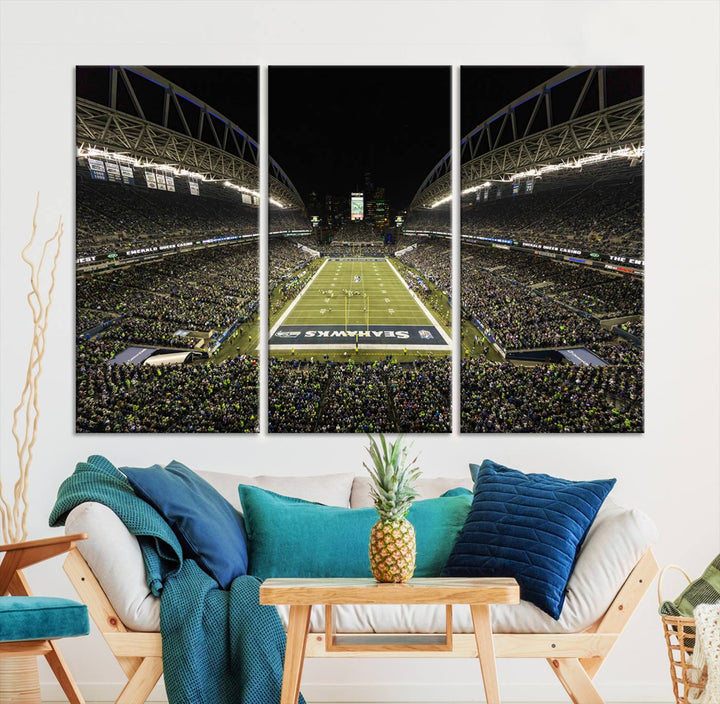 CenturyLink Field Stadium, Lumen Field Wall Art Canvas Print, Seahawks American Football Team Stadium Print