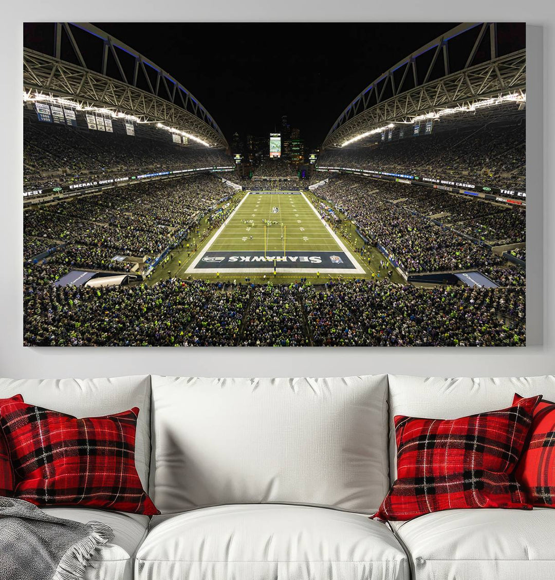 CenturyLink Field Stadium, Lumen Field Wall Art Canvas Print, Seahawks American Football Team Stadium Print