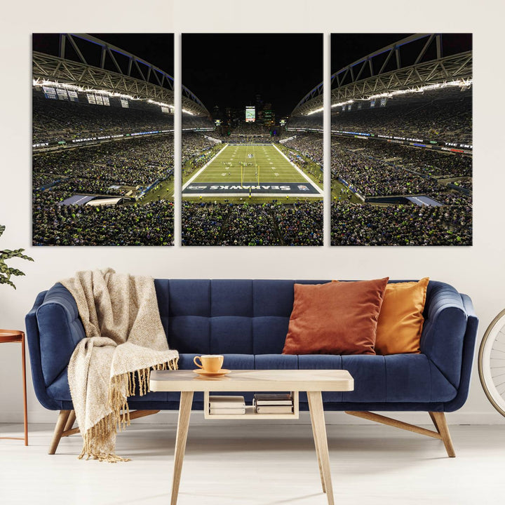 CenturyLink Field Stadium, Lumen Field Wall Art Canvas Print, Seahawks American Football Team Stadium Print