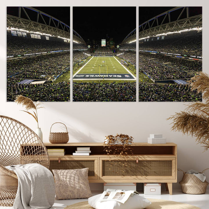 CenturyLink Field Stadium, Lumen Field Wall Art Canvas Print, Seahawks American Football Team Stadium Print