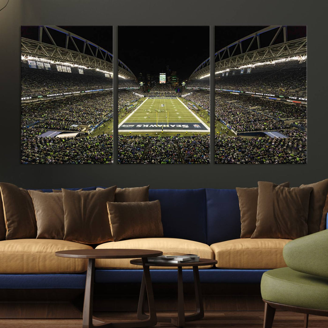 CenturyLink Field Stadium, Lumen Field Wall Art Canvas Print, Seahawks American Football Team Stadium Print