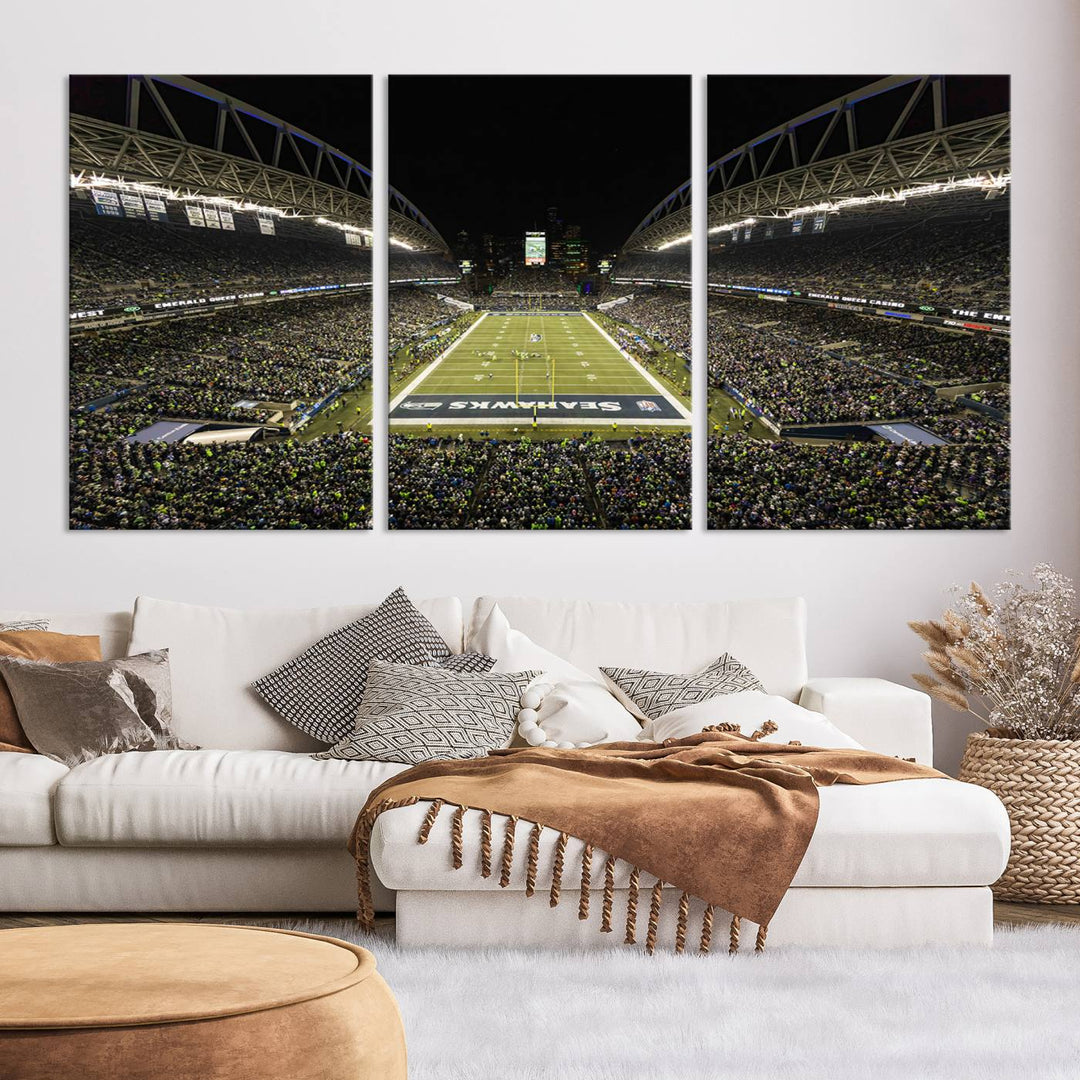 CenturyLink Field Stadium, Lumen Field Wall Art Canvas Print, Seahawks American Football Team Stadium Print