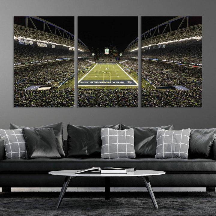 CenturyLink Field Stadium, Lumen Field Wall Art Canvas Print, Seahawks American Football Team Stadium Print