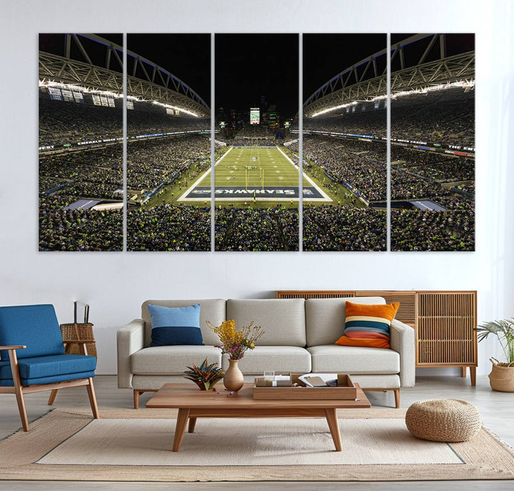 CenturyLink Field Stadium, Lumen Field Wall Art Canvas Print, Seahawks American Football Team Stadium Print