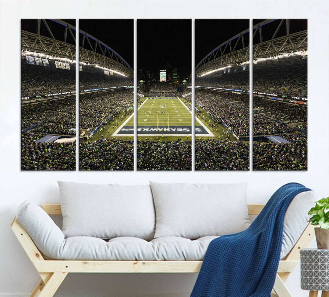 CenturyLink Field Stadium, Lumen Field Wall Art Canvas Print, Seahawks American Football Team Stadium Print