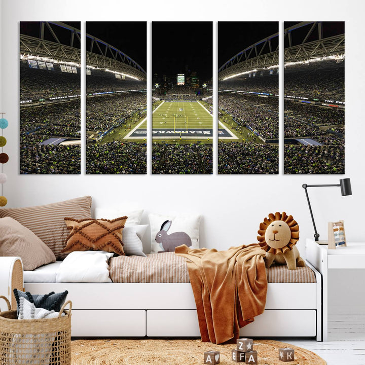 CenturyLink Field Stadium, Lumen Field Wall Art Canvas Print, Seahawks American Football Team Stadium Print