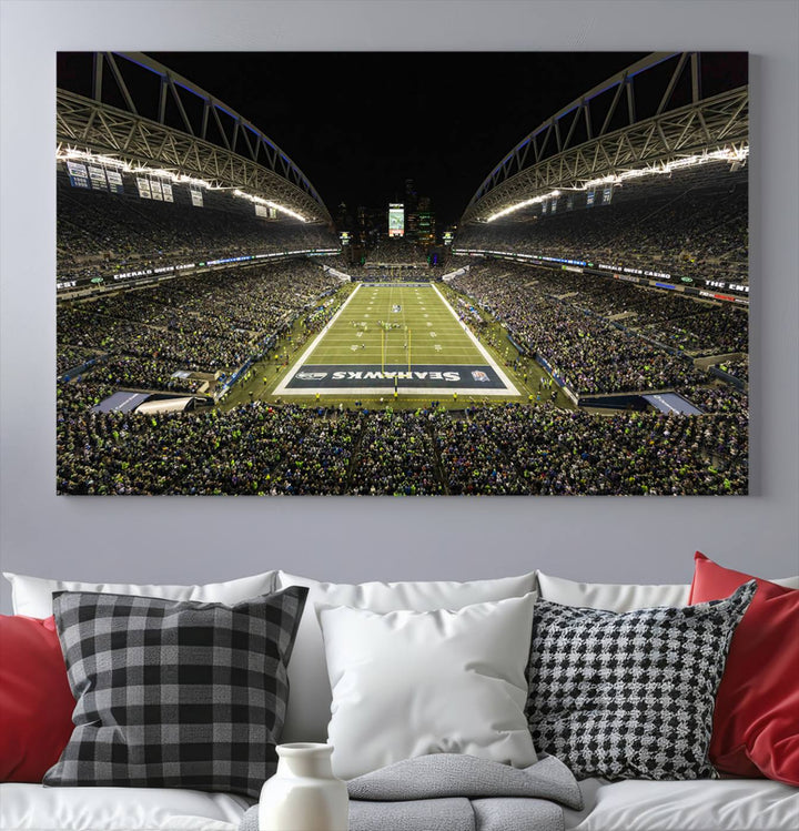 CenturyLink Field Stadium, Lumen Field Wall Art Canvas Print, Seahawks American Football Team Stadium Print