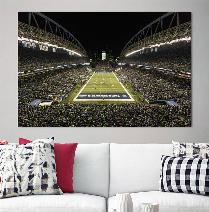 CenturyLink Field Stadium, Lumen Field Wall Art Canvas Print, Seahawks American Football Team Stadium Print