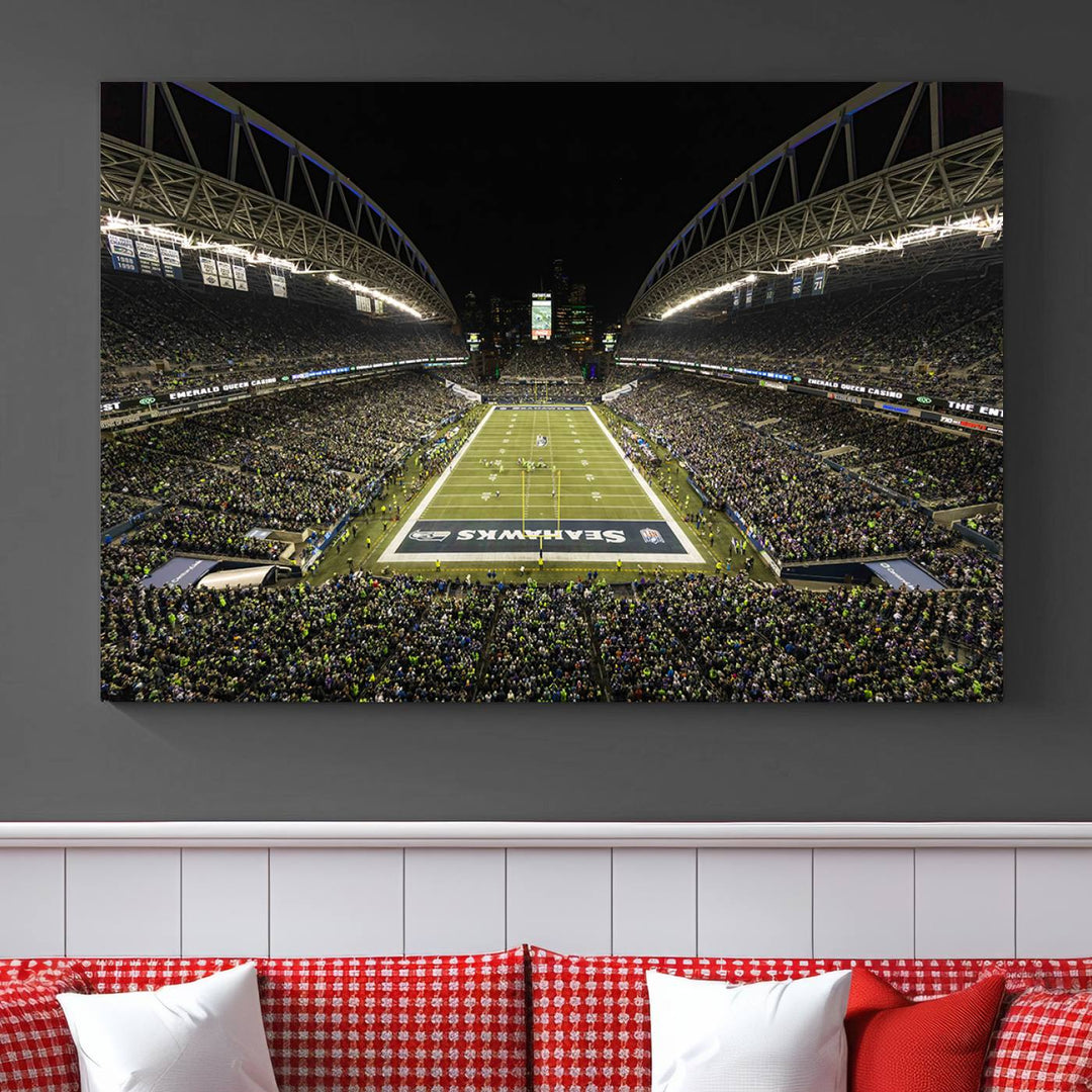 CenturyLink Field Stadium, Lumen Field Wall Art Canvas Print, Seahawks American Football Team Stadium Print