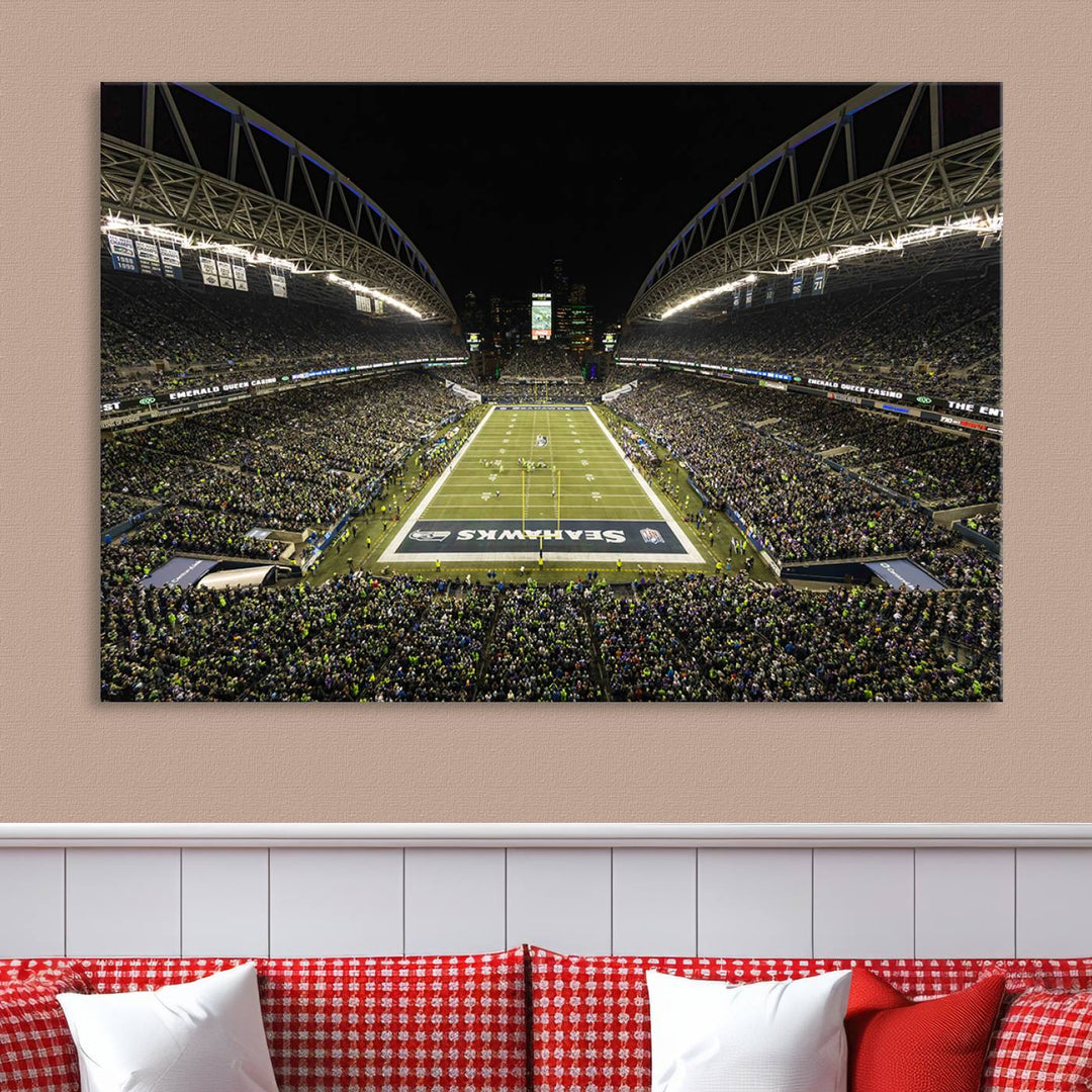 CenturyLink Field Stadium, Lumen Field Wall Art Canvas Print, Seahawks American Football Team Stadium Print