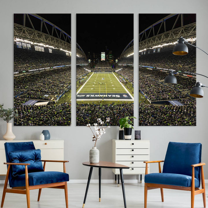 CenturyLink Field Stadium, Lumen Field Wall Art Canvas Print, Seahawks American Football Team Stadium Print