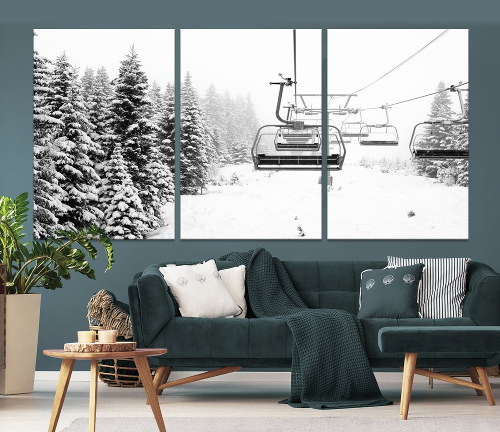 Chair Ski Lift and Winter Forest Snowy Landscape Large Cabin Wall Art Canvas Print