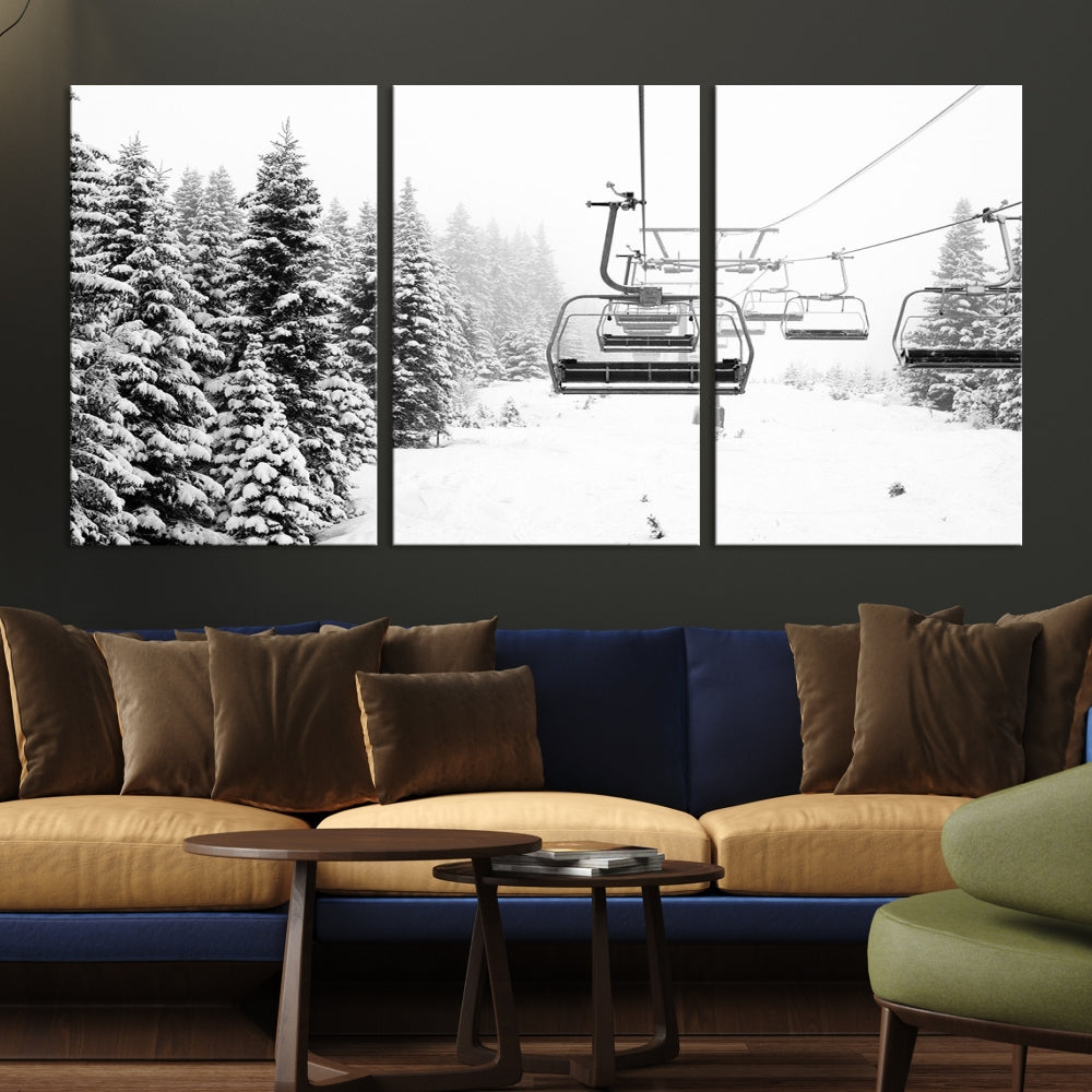 Chair Ski Lift and Winter Forest Snowy Landscape Large Cabin Wall Art Canvas Print