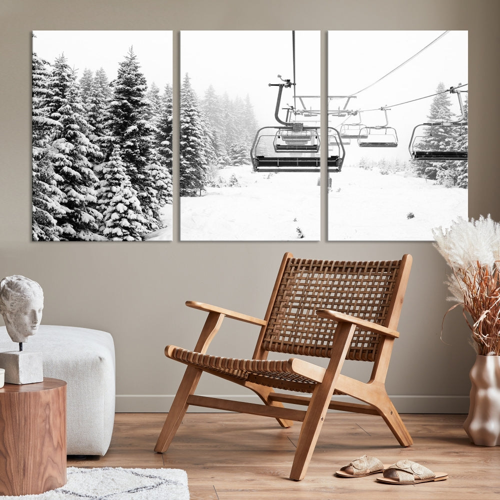 Chair Ski Lift and Winter Forest Snowy Landscape Large Cabin Wall Art Canvas Print