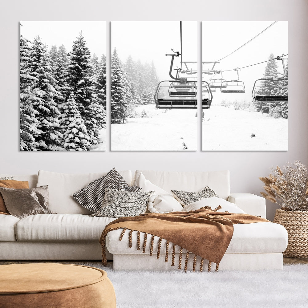 Chair Ski Lift and Winter Forest Snowy Landscape Large Cabin Wall Art Canvas Print