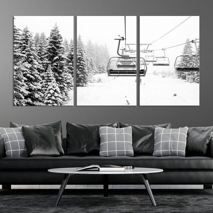 Chair Ski Lift and Winter Forest Snowy Landscape Large Cabin Wall Art Canvas Print