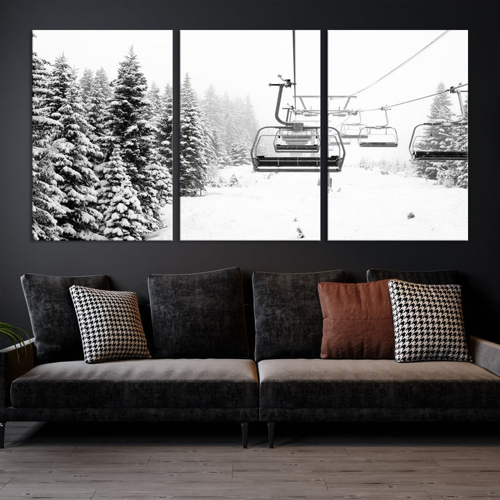 Chair Ski Lift and Winter Forest Snowy Landscape Large Cabin Wall Art Canvas Print