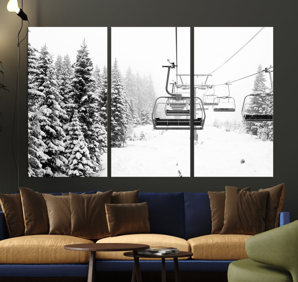 Chair Ski Lift and Winter Forest Snowy Landscape Large Cabin Wall Art Canvas Print