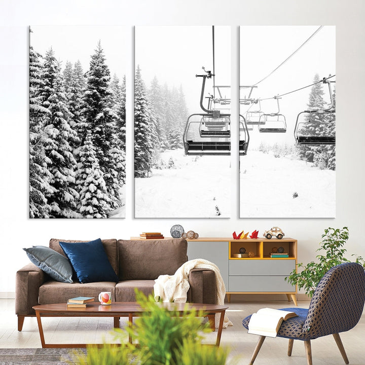 Chair Ski Lift and Winter Forest Snowy Landscape Large Cabin Wall Art Canvas Print