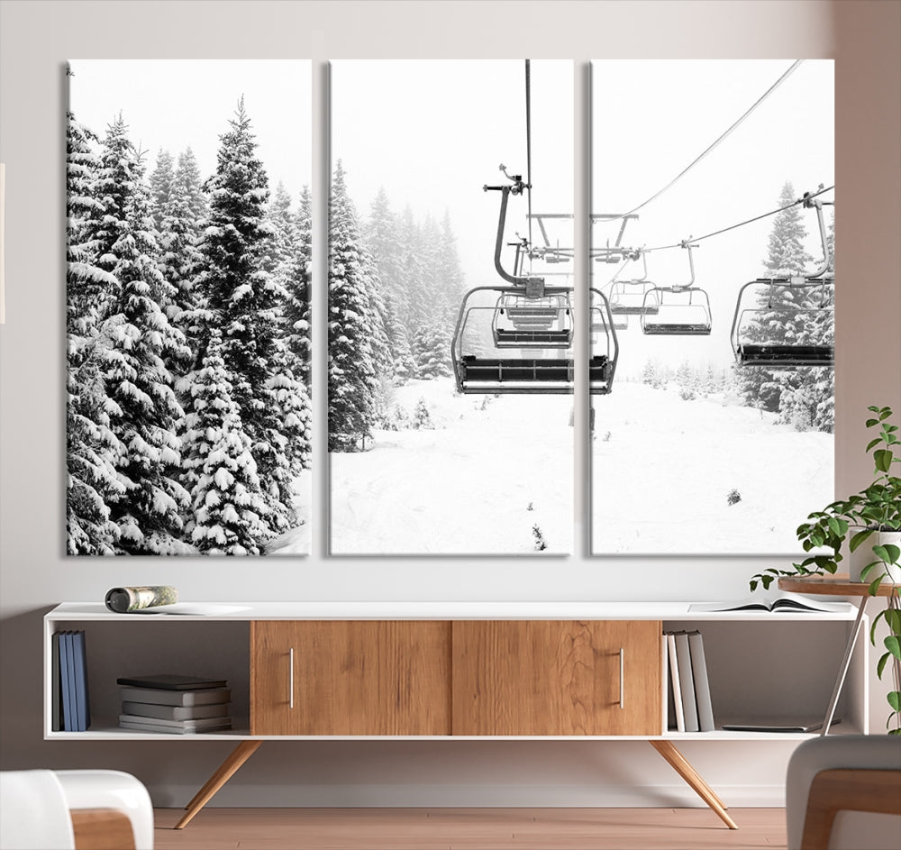 Chair Ski Lift and Winter Forest Snowy Landscape Large Cabin Wall Art Canvas Print