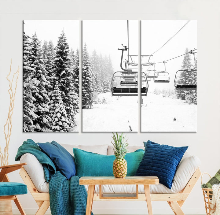 Chair Ski Lift and Winter Forest Snowy Landscape Large Cabin Wall Art Canvas Print