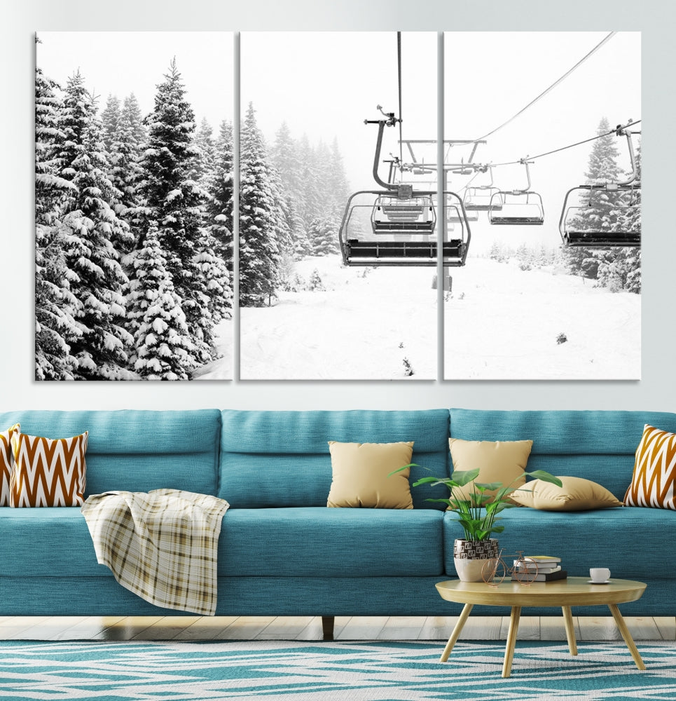 Chair Ski Lift and Winter Forest Snowy Landscape Large Cabin Wall Art Canvas Print