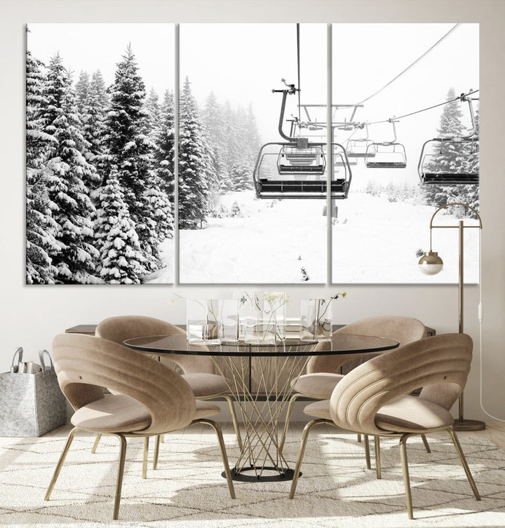 Chair Ski Lift and Winter Forest Snowy Landscape Large Cabin Wall Art Canvas Print