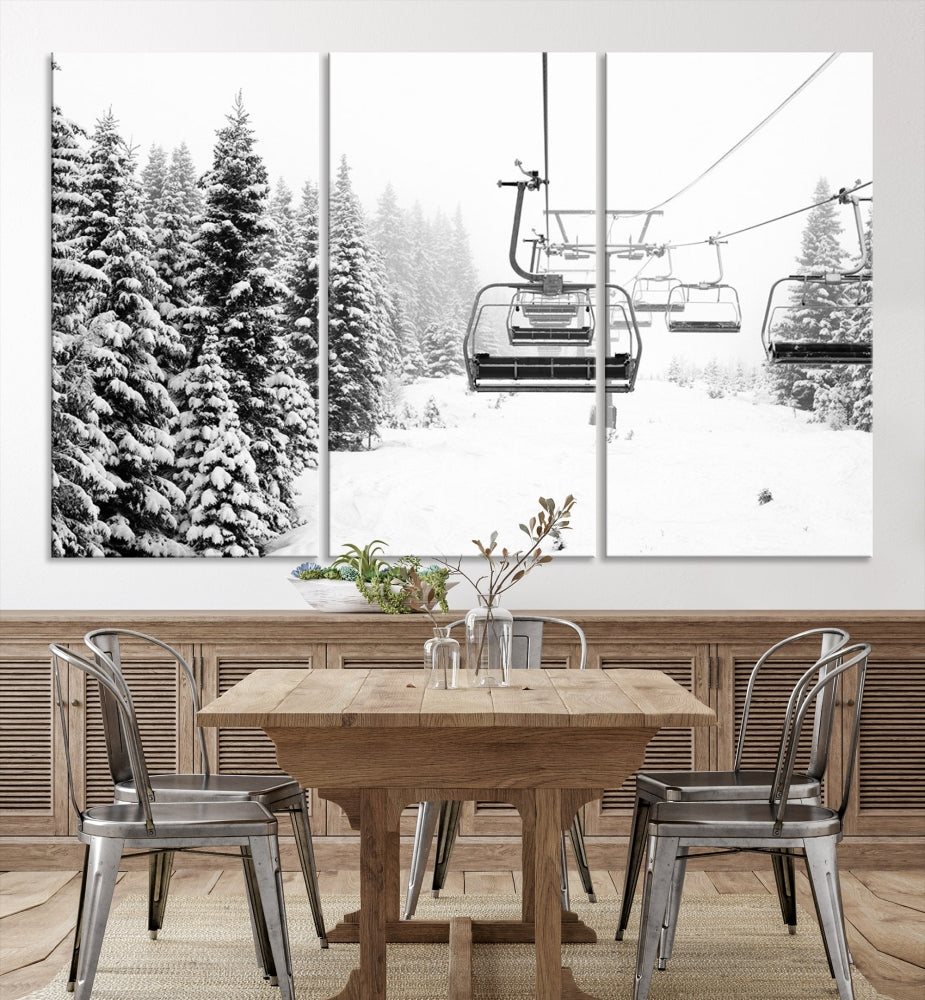 Chair Ski Lift and Winter Forest Snowy Landscape Large Cabin Wall Art Canvas Print