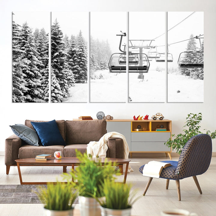 Chair Ski Lift and Winter Forest Snowy Landscape Large Cabin Wall Art Canvas Print