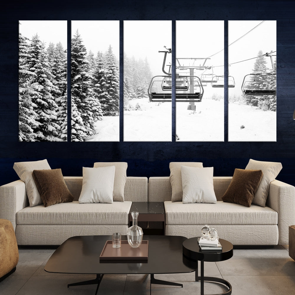 Chair Ski Lift and Winter Forest Snowy Landscape Large Cabin Wall Art Canvas Print