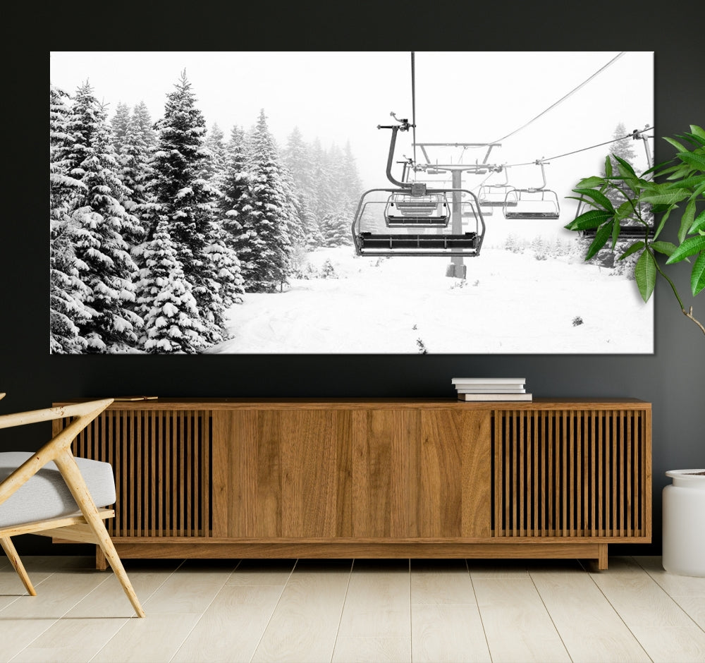 Chair Ski Lift and Winter Forest Snowy Landscape Large Cabin Wall Art Canvas Print