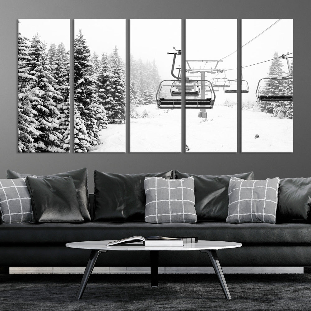 Chair Ski Lift and Winter Forest Snowy Landscape Large Cabin Wall Art Canvas Print