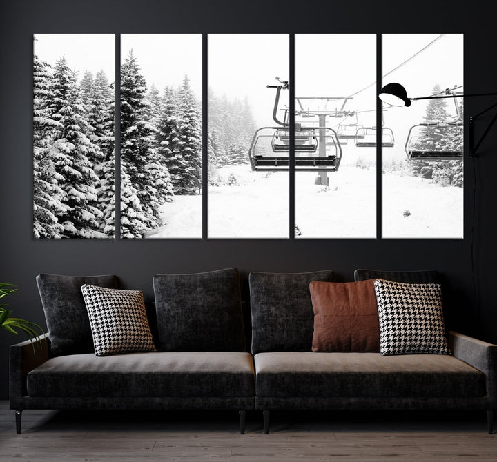 Chair Ski Lift and Winter Forest Snowy Landscape Large Cabin Wall Art Canvas Print