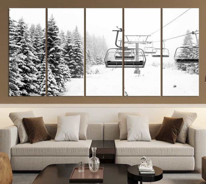 Chair Ski Lift and Winter Forest Snowy Landscape Large Cabin Wall Art Canvas Print