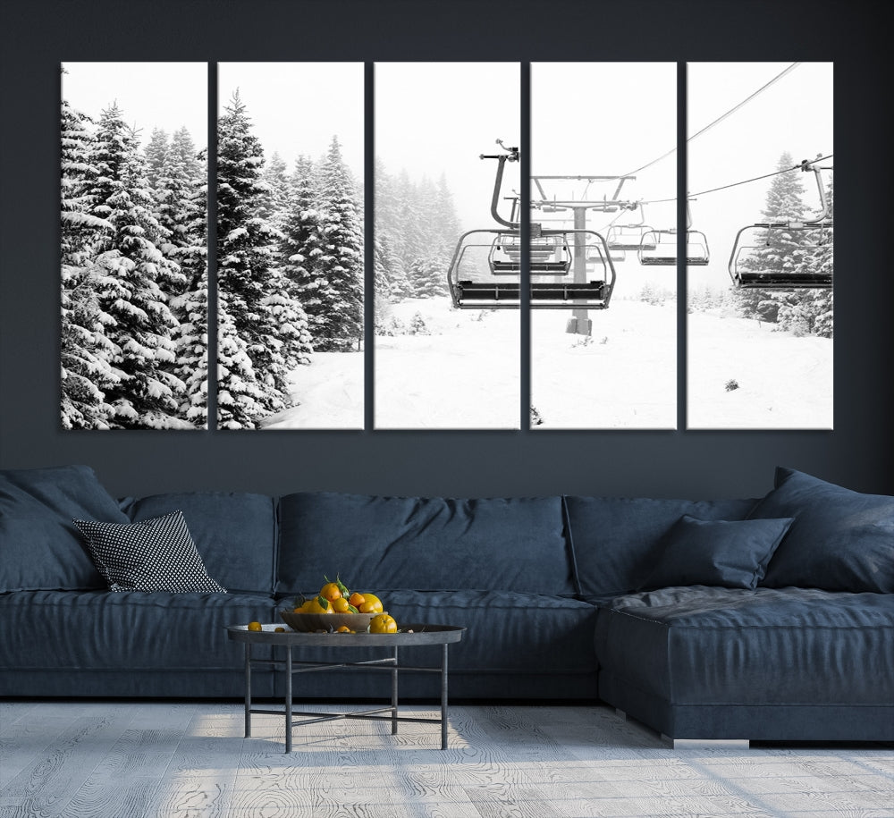 Chair Ski Lift and Winter Forest Snowy Landscape Large Cabin Wall Art Canvas Print