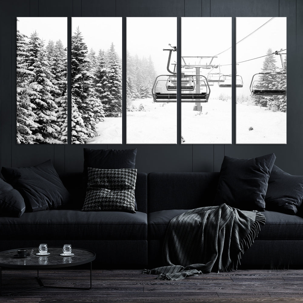 Chair Ski Lift and Winter Forest Snowy Landscape Large Cabin Wall Art Canvas Print