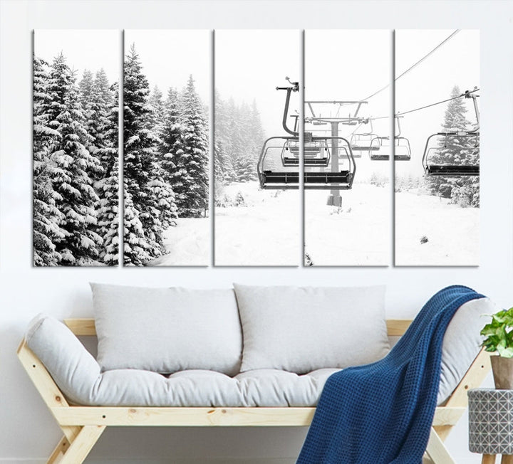 Chair Ski Lift and Winter Forest Snowy Landscape Large Cabin Wall Art Canvas Print