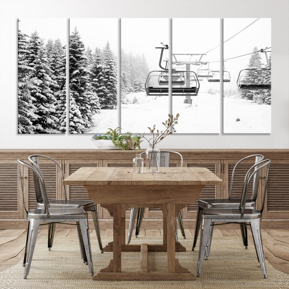 Chair Ski Lift and Winter Forest Snowy Landscape Large Cabin Wall Art Canvas Print