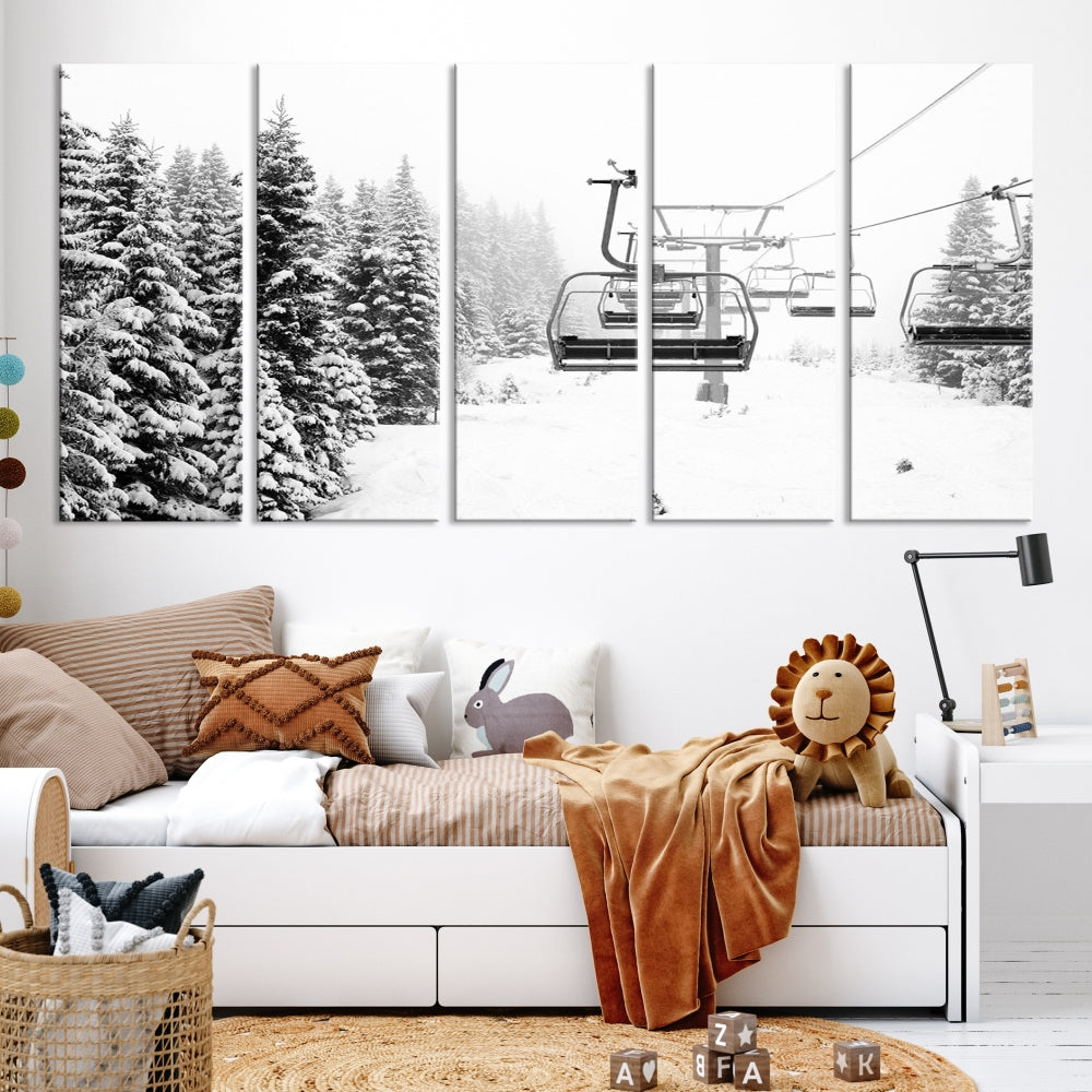 Chair Ski Lift and Winter Forest Snowy Landscape Large Cabin Wall Art Canvas Print