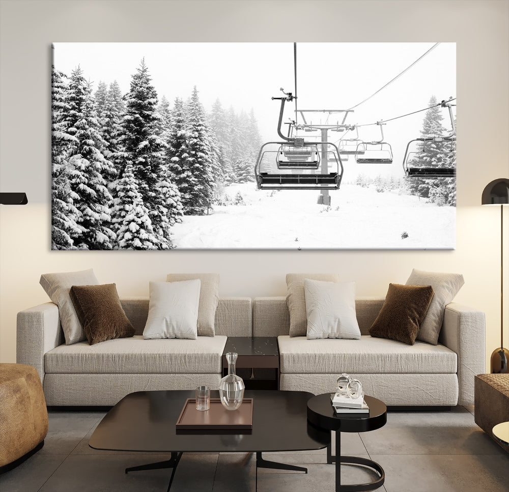 Chair Ski Lift and Winter Forest Snowy Landscape Large Cabin Wall Art Canvas Print