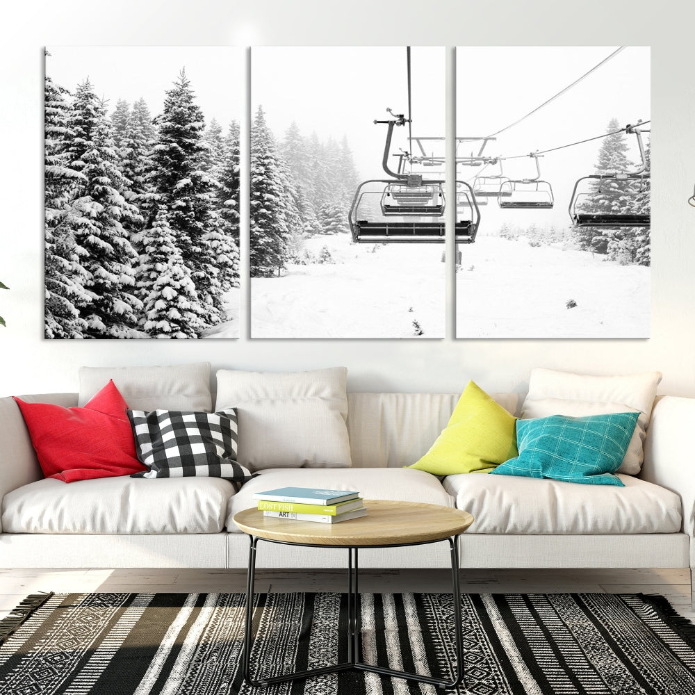 Chair Ski Lift and Winter Forest Snowy Landscape Large Cabin Wall Art Canvas Print