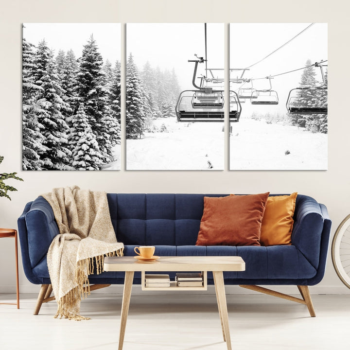 Chair Ski Lift and Winter Forest Snowy Landscape Large Cabin Wall Art Canvas Print